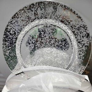 August and Leo by Giuliana Rancic Glass Charger Plates 13" Silver Speckled